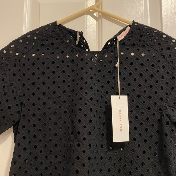 Rebecca Taylor Black Short Sleeve Eyelet Cropped Blouse Top Size 6 NWT - Picture 15 of 15